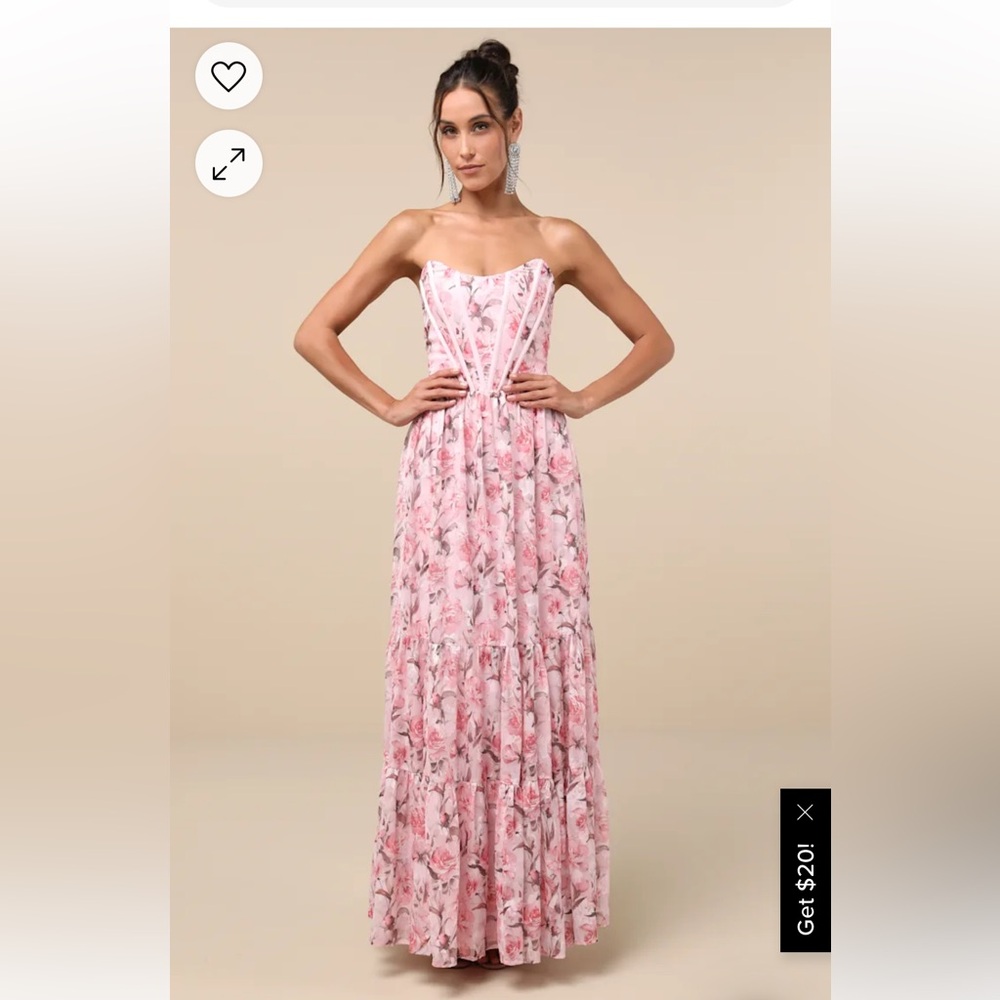 Special Moment Pink Floral Strapless Bustier Maxi Dress
